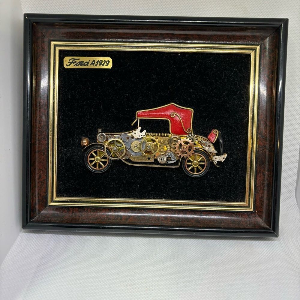 Vintage FORD 1929 Model A Car by Omar Weigandt Horological Art Steampunk 7”x6” - Picture 1 of 3